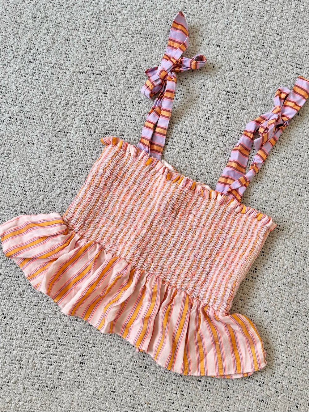 Dolan Lavender Pink and Orange Striped Smocked Crop Top Size S